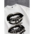 thumbnail image 3 of Women's Oversized White T-Shirt with Black Double Lips Graphic, Loose Fit Casual Tee Top, 3 of 7