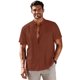 thumbnail image 1 of Ceisia Men's Stand-Collar Cotton-Linen Shirt Summer Loose Casual Short-Sleeve Button-Down Shirt Brown L Gifts, 1 of 6