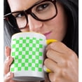 thumbnail image 2 of 3drose, Checkered Neon Lime Green and White Squares Pattern - Check Checked Checkerboard Chessboard, 15oz Two-tone Yellow Mug, 2 of 6