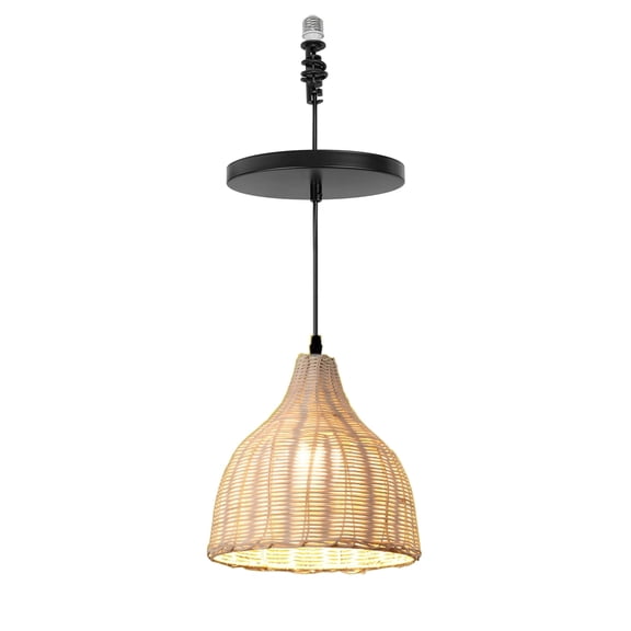 KAYYELAMP E26 Screw-in Hanging Instant Light Rattan Shade Adjustable Height Droplight Vintage Design Pendant Light for Kitchen Island Farmhouse Bar Sink Bedsides Office, Customizable
