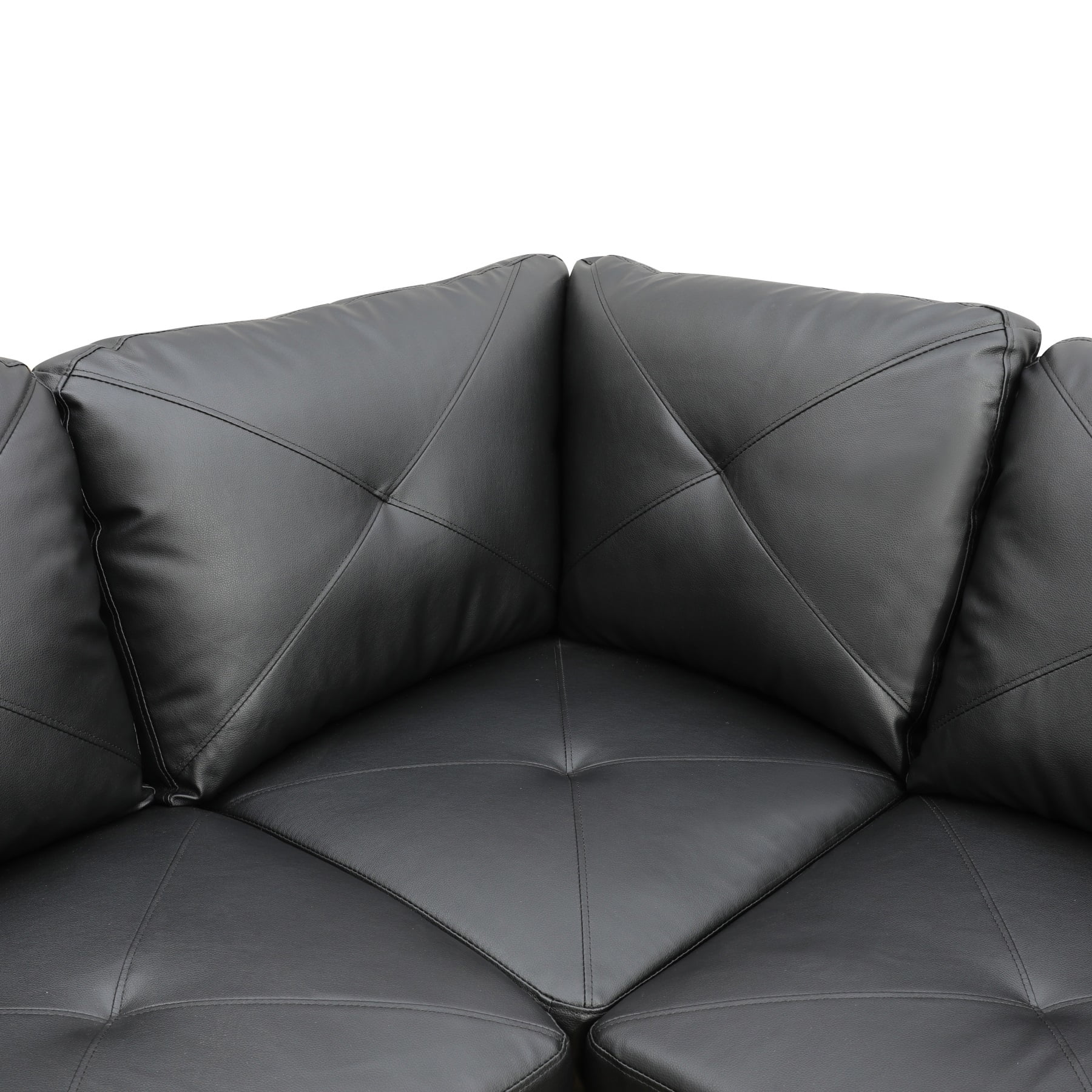 Hommoo 2-Piece Faux Leather L-Shaped Sectional Couches and Sofa Set, Modern Living Room Furniture Set, No Ottoman, Left Side, Black