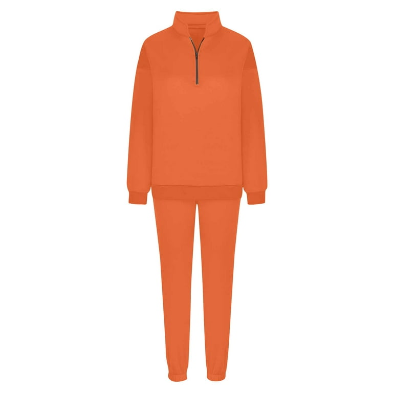 Mlqidk Track Suits for Women Set Half Zip Hoodie Sweatshirt Tracksuit &  Oversized Jogger Sweatpants Y2k Sweatsuit Set with Pockets Orange XL 