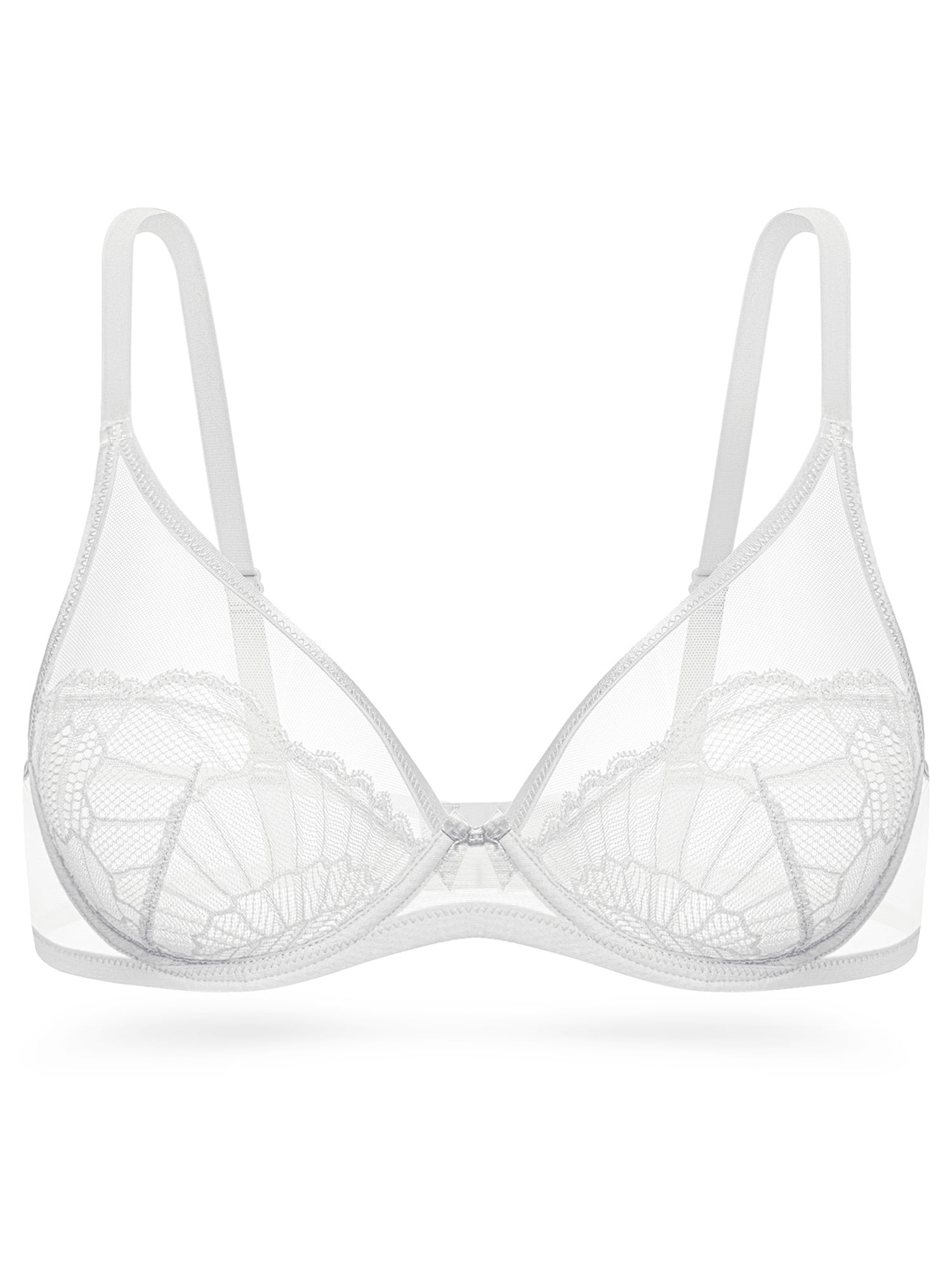 Deyllo Women Sexy Lace 1/2 Cup Bra See Through Bras Underwire Support Non Padded Unlined White Underwear Bras 40D