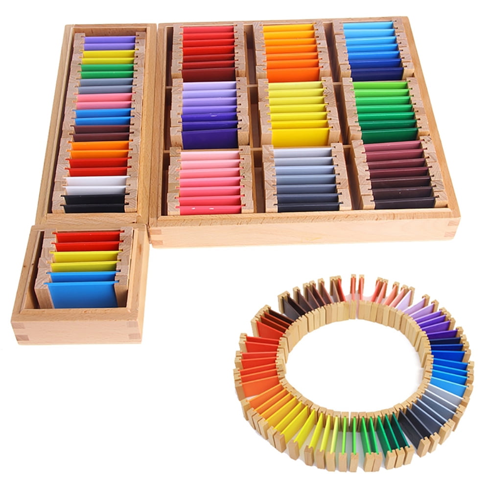 Kids Preschool Montessori Teaching Color Cards & Shuttle Box Set Wooden Toy 