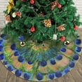 thumbnail image 6 of Christmas Tree Skirt,Peacock Feathers Circle Xmas Tree Skirt Rustic Farmhouse Tree Skirt for Christmas Decor Xmas Holiday Home Party Decorations48, 6 of 6