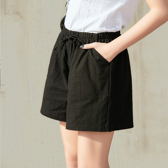 OULII Women's Casual Shorts, Loose Fit Wide Leg Design, Comfortable Black Cotton Bottoms