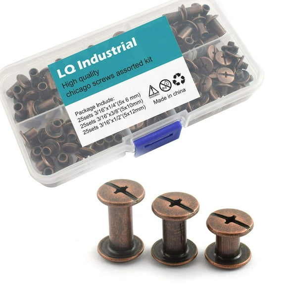 LQ Industrial 75 Sets Red Bronze M5 Chicago Screw Assorted Kit Slotted Phillip Head Binding Screws Rivet Assembly Bolt Nail Rivet for Book Binding DIY Leather Craft M5x6 M5x10 M5x12