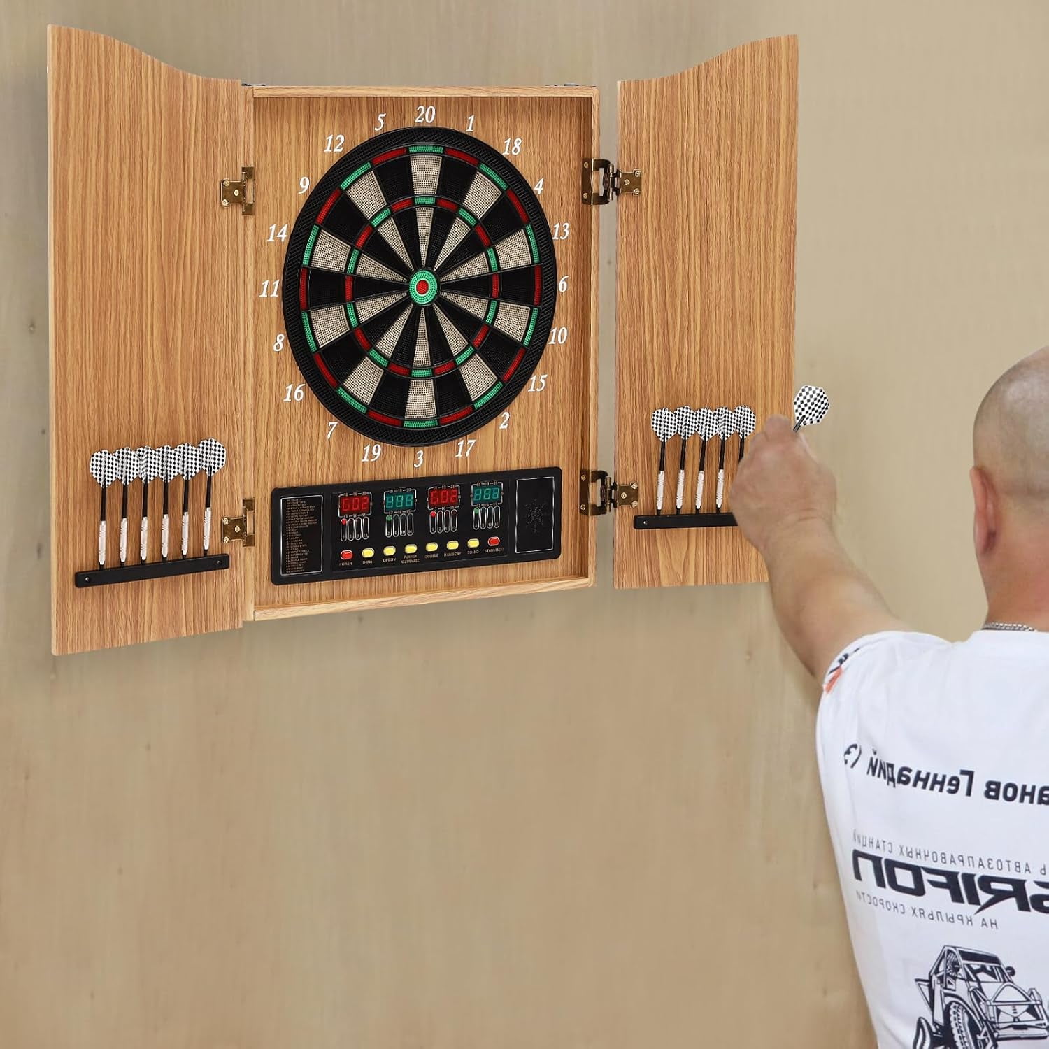 4 LED Electronic Dart Board, Electric Digital Dart Boards for Adults, Wall-Mounted Electronic Dart Machine with 12 Soft Tip Dartboard Set