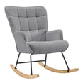 thumbnail image 3 of Furniliving Teddy Rocking Chair, Upholstered Nursery Glider with High Back & Padded Seat, Solid Wood Base Modern Armchair for Living Room Bedroom,Gray, 3 of 11