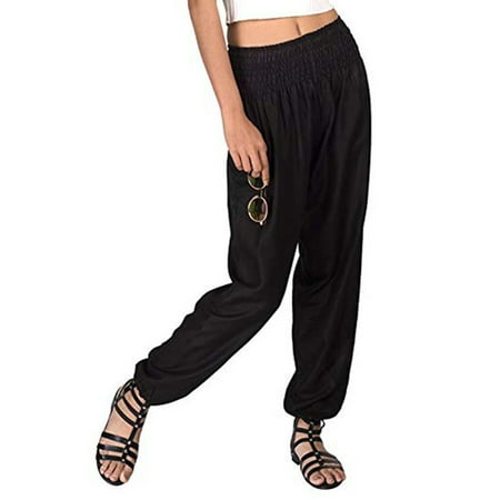 Cotton Elastic Waist Bloomers - Women Causal Elastic High Waist Trousers Loose Yoga Bloomers Pants Plus Size