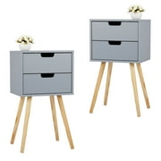 JAXPETY Morden Nightstand Set of 2 with Two Storage Drawers Wood Bedside End Table for Bedroom Living Room, Gray