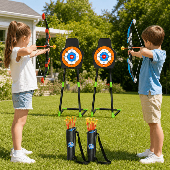 Dinosaur Planet 2 Pack Bows and Arrow Set for Kids Ages 3-11, Kids Archery Set Gifts for Boys Ages 4-8-12, Outdoor Toys for Kids Ages 4-8-12