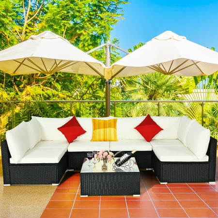 Costway 7pcs Patio Rattan Sofa Set Sectional Conversation Furniture Set Garden Beige Walmart Canada