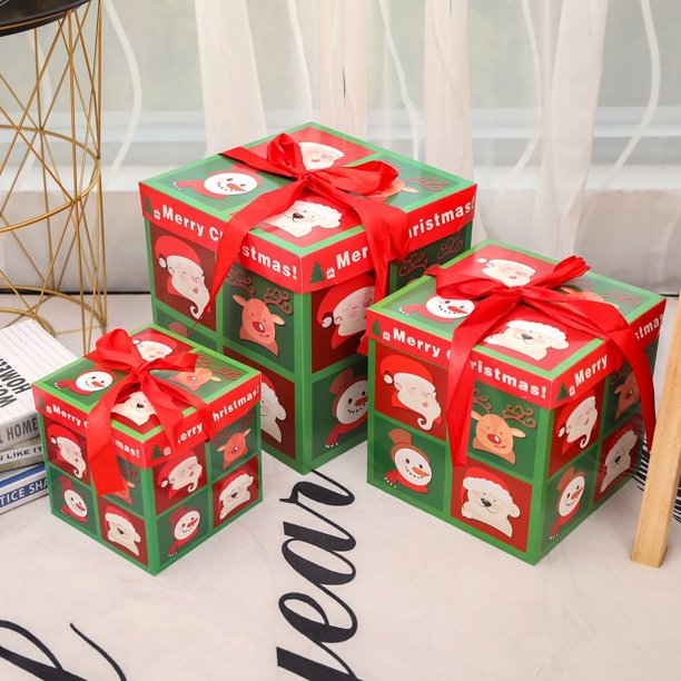 Gobestart Christmas Eve Gift Box Xmas Present Wrapping Boxes Red Ribbon