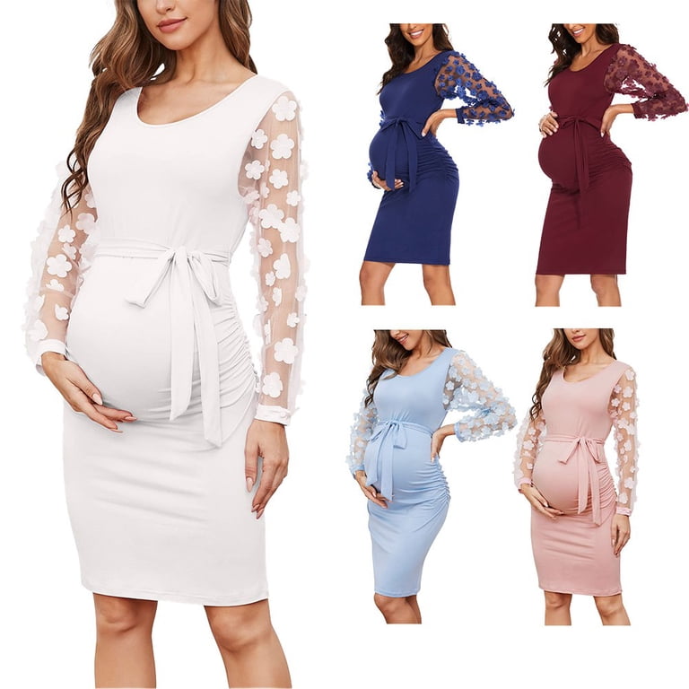 princess polly baby blue dress Momyknows Elegant Long Sleeve Maternity Dress Ultimate Baby Shower Outfit White  Bodycon Dress to Embrace Your Bump