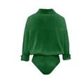 thumbnail image 5 of Women's Long Sleeve Collared Shirt Bodysuit Button Front Stretchy Slim Fit Tucked-in Design for Office Date Nigh Green 2XL, 5 of 8
