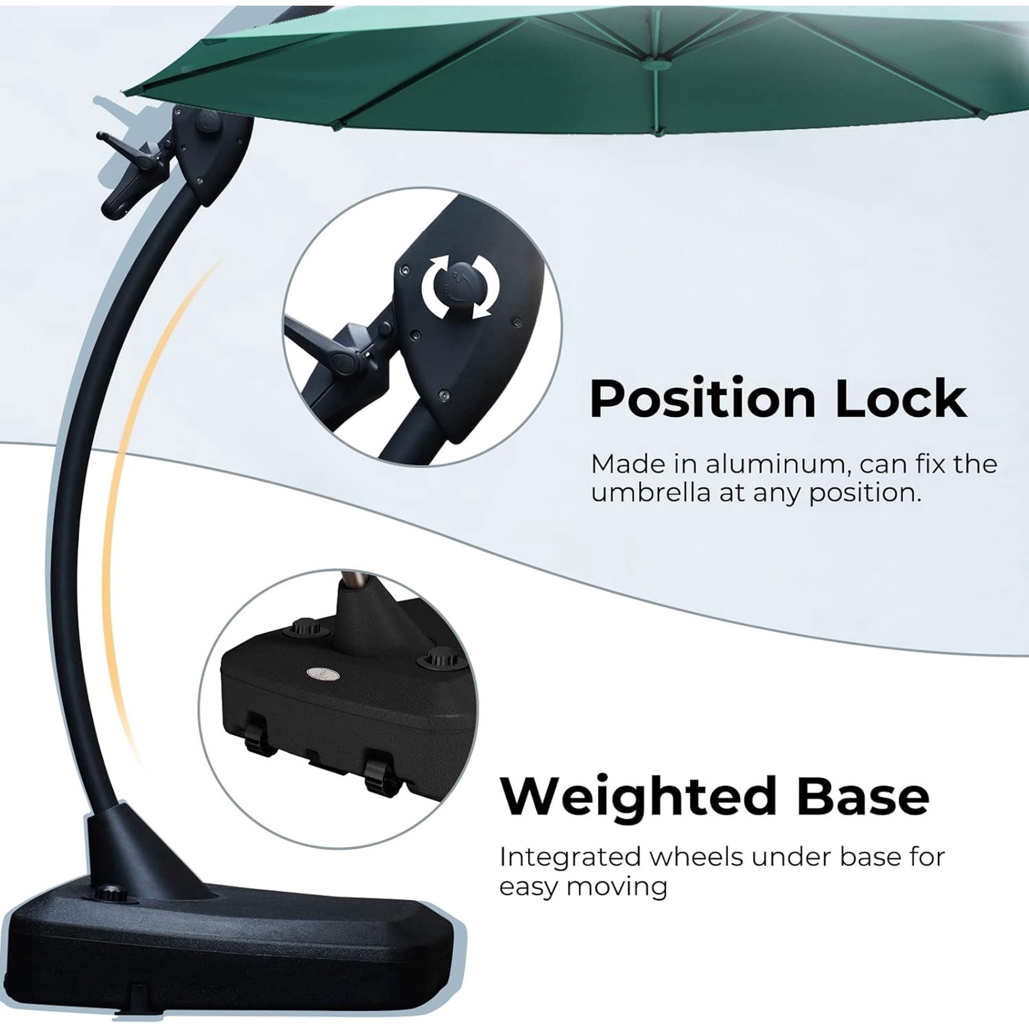GRANDPATIO Napoli SUNBRELLA 12Ft Round Canteliver Patio Umbrella with Base, Canvas Aruba