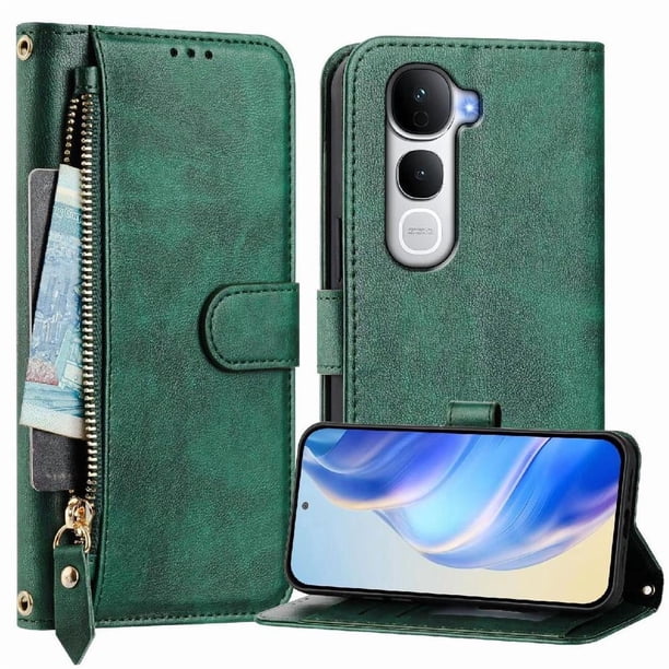 FOXDOCK Funda Tipo Cartera para Honor 600 Lite Cuero PU con Cremallera y Correa de Muñeca, Ranuras para Tarjetas, Soporte Plegable, Cierre Magnético