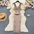 thumbnail image 4 of YuooMuoo Chic Fashion Sexy Wrap Hips Split Knitted Autumn Dress Women Slim Elastic Bodycon Long Dress Streetwear Outfits Vestido, 4 of 9