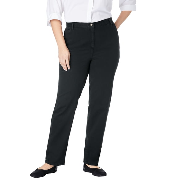 Woman Within Plus Size Petite Perfect Back-Elastic Gap-Free Straight-Leg Cotton Jeans