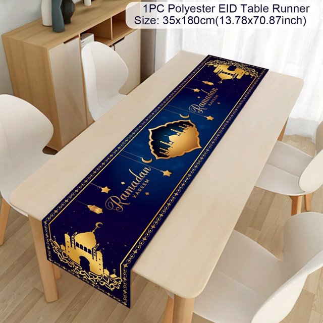Camino de mesa EID Mubarak, decoraciones de Ramadán 2023 para el hogar, mantel Ramadán Kareem Eid Al Adha, decoración de fiesta musulmana islámica Tan Jianjun unisex
