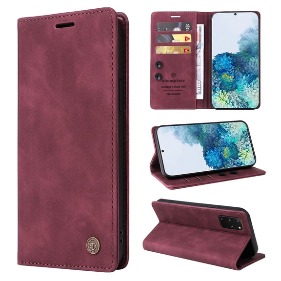 Nalacover Wallet Case for Samsung Galaxy S20 Plus - Flip Purse Case with Card Holder Kickstand Suction Cup, Premium Business PU Leather Shockproof Phone Cover for Samsung Galaxy S20 Plus - Red