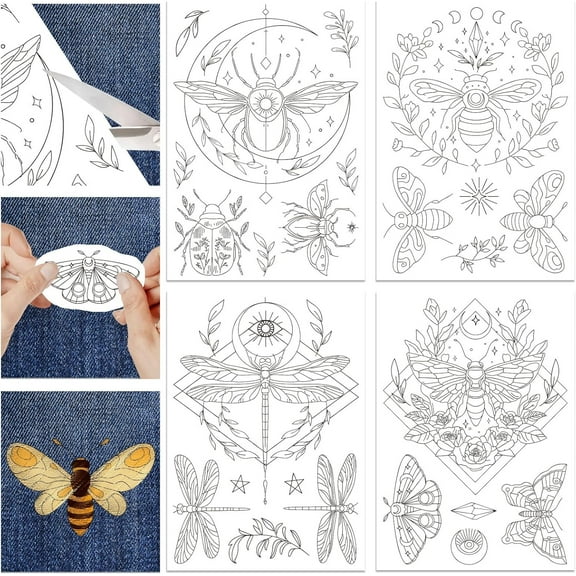 1Set 4 Sheets Dragonfly and Bee Insects Water Soluble Stabilizer Hand Embroidery Stick and Stitch for DIY Sewing Embroidery Adhesive Hand Sewing Stabilizers Non-Woven Fabrics 11.7x8.3inch