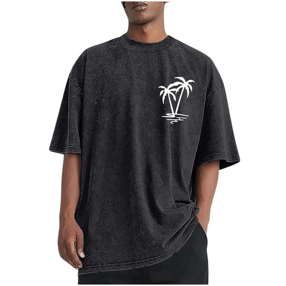 Dagegui Men's Big & Tall T-Shirt Palm Tree Graphic Cotton T Shirts Casual Crew Neck Short Sleeve Streetwear Tops Oversized Summer Basic Tees Black S