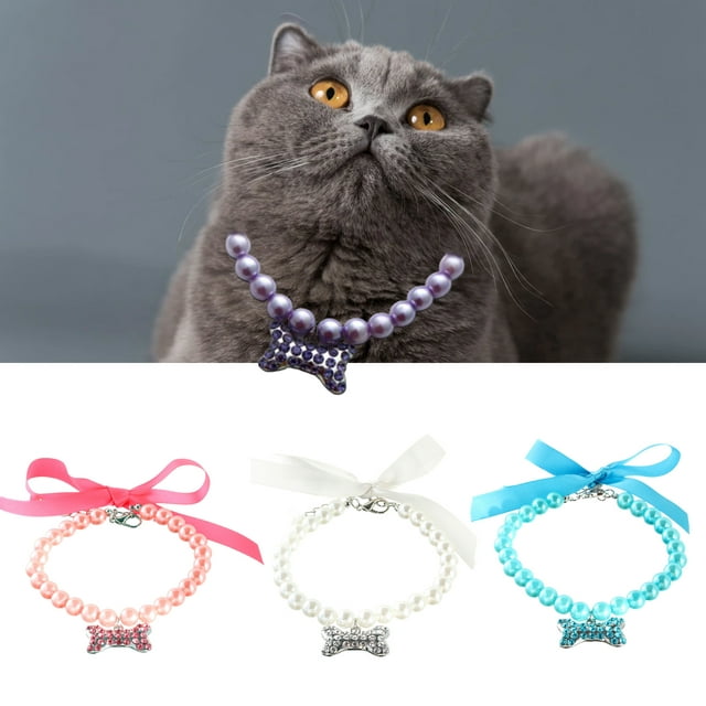 XWQ Pet Necklace Eye-catching Adjustable Imitation Pearl Pet Jewelry Necklace with Mini Bone Charms for Outdoor