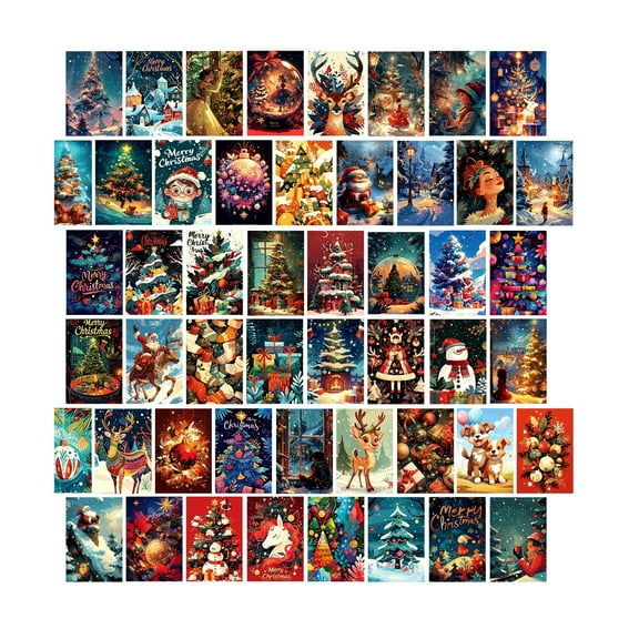 Christmas Greeting Cards Set (50pcs) – Featuring Snowflakes and Snowman Designs, Festive Postcards for Family Greetings, Invitations, and Holiday Party Decor