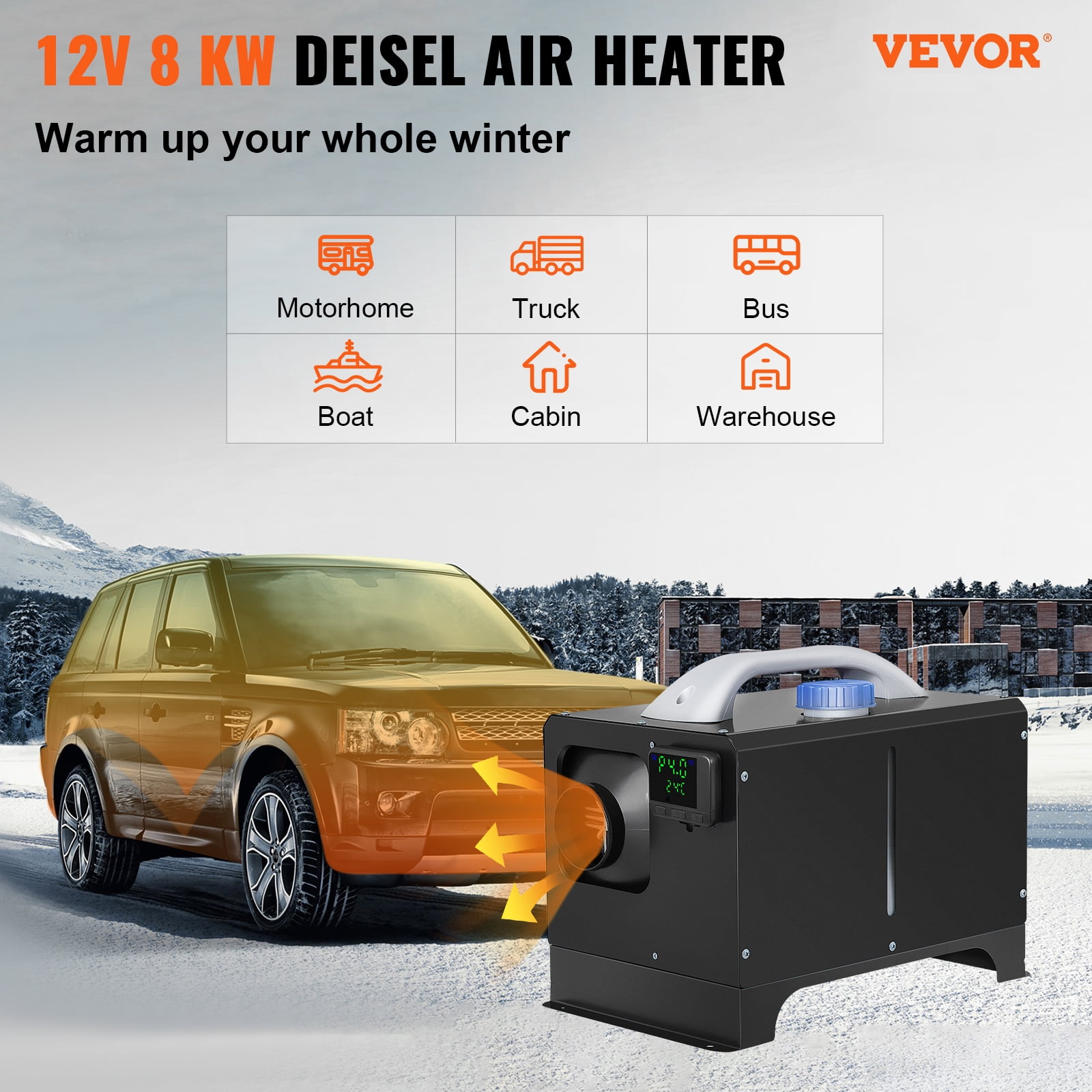 VEVOR Diesel Air Heater 8KW, All in One 12V Truck Heater, Parking Heater with Black LCD, Remote Control, Fast Heating Diesel Heater for RV Truck, Boat, Bus