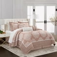 thumbnail image 2 of Nanshing Home 15 Piece Blush Damask Jacquard Comforter Set, Queen Size, Room in a Bag, Matching Bedskirt, Flat Sheet, Fitted Sheet, Pillow Shams, Curtains, 2 of 9