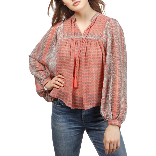 Lucky Brand Blusa de punto con estampado de bordes para mujer, rojo, pequeña Lucky Brand Tejer