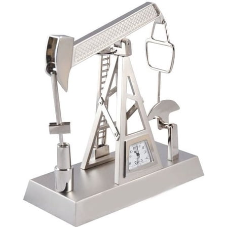 OIL PUMP JACK CLOCK IN SILVER