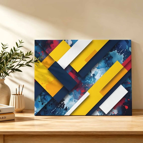 Abstract Diagonal Blocks Canvas Wall Art, Art Geometric Navy Blue Color Splash Wall Art Prints Artwork Framed Canvas Ready to Hang Art Pictures for Bathroom Bedroom Entry Desk Corner 10" x 8"