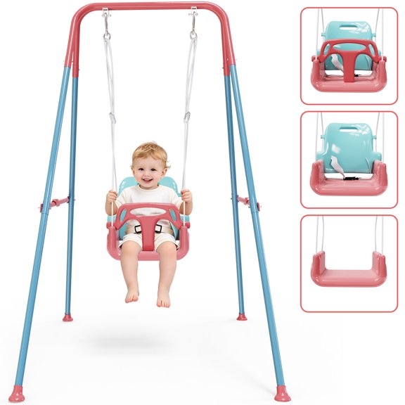 3-in-1 Toddler Swing, Baby Swing Set for Indoor and Outdoor Play, Kids Outdoor Swing, Pink