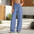 thumbnail image 3 of Women Cotton Linen Pants 2026 Spring Summer High Waisted Straight Leg Trousers Drawstring Beach Casual Vacation Pant, S, 3 of 5