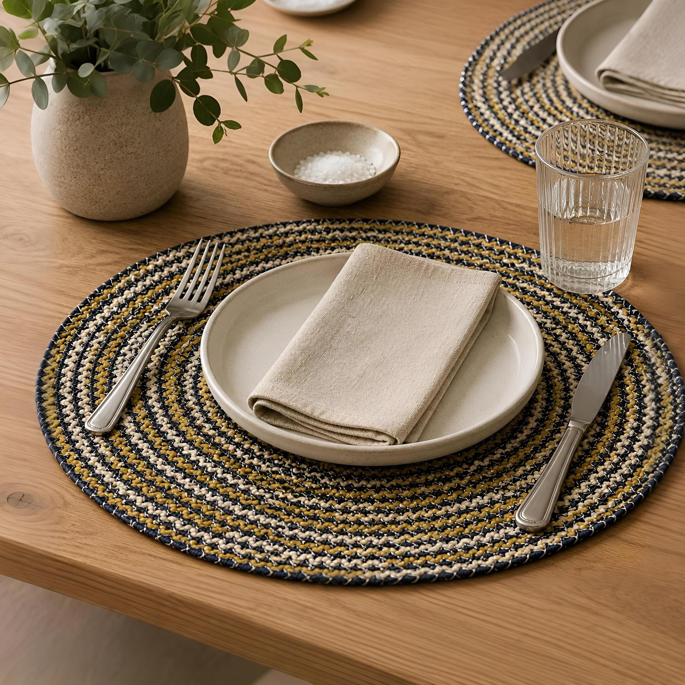 Dainty Home Set of 4 Placemats | Elegant and Durable | 15x15 in Round Woven Non-Slip Washable Place Mats | Tear-Resistant Heat | Resistant Placemats