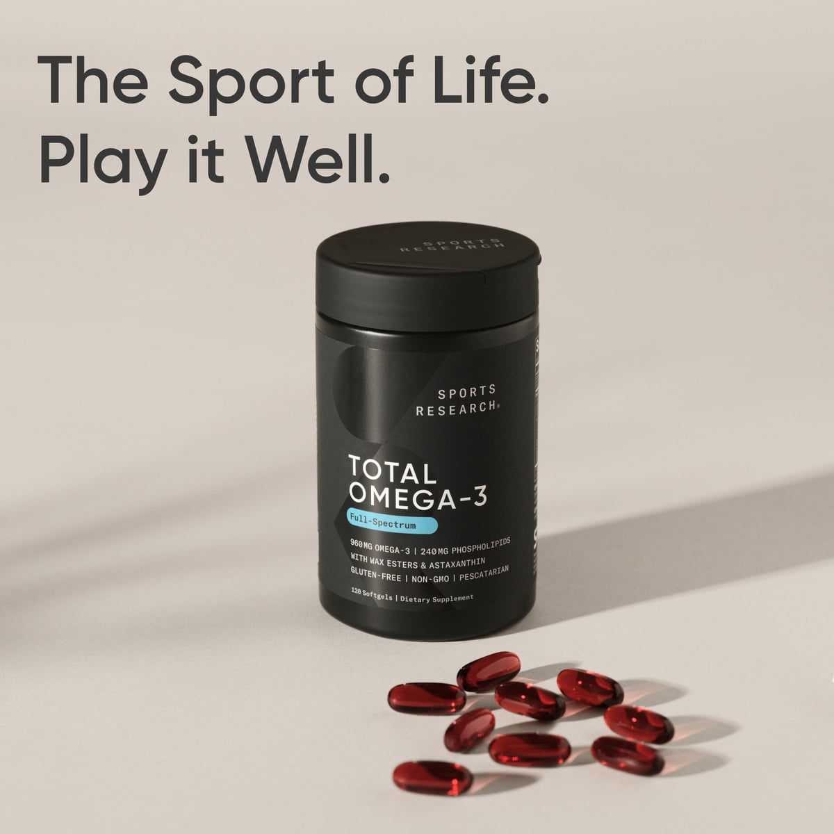 Sports Research® Total Omega-3 2200mg 120 Softgels Wild Salmon Krill Astaxanthin EPA DHA (120 Softgels)