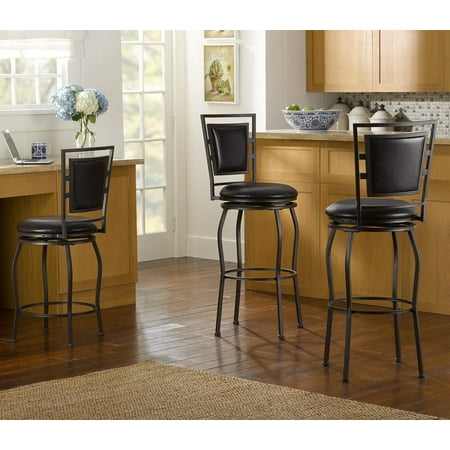 Linon Townsend 3-Piece Full Back Metal Bar & Counter Stool, 24"-30" Adjustable Seat Height, Dark Brown Finish with White Fabric