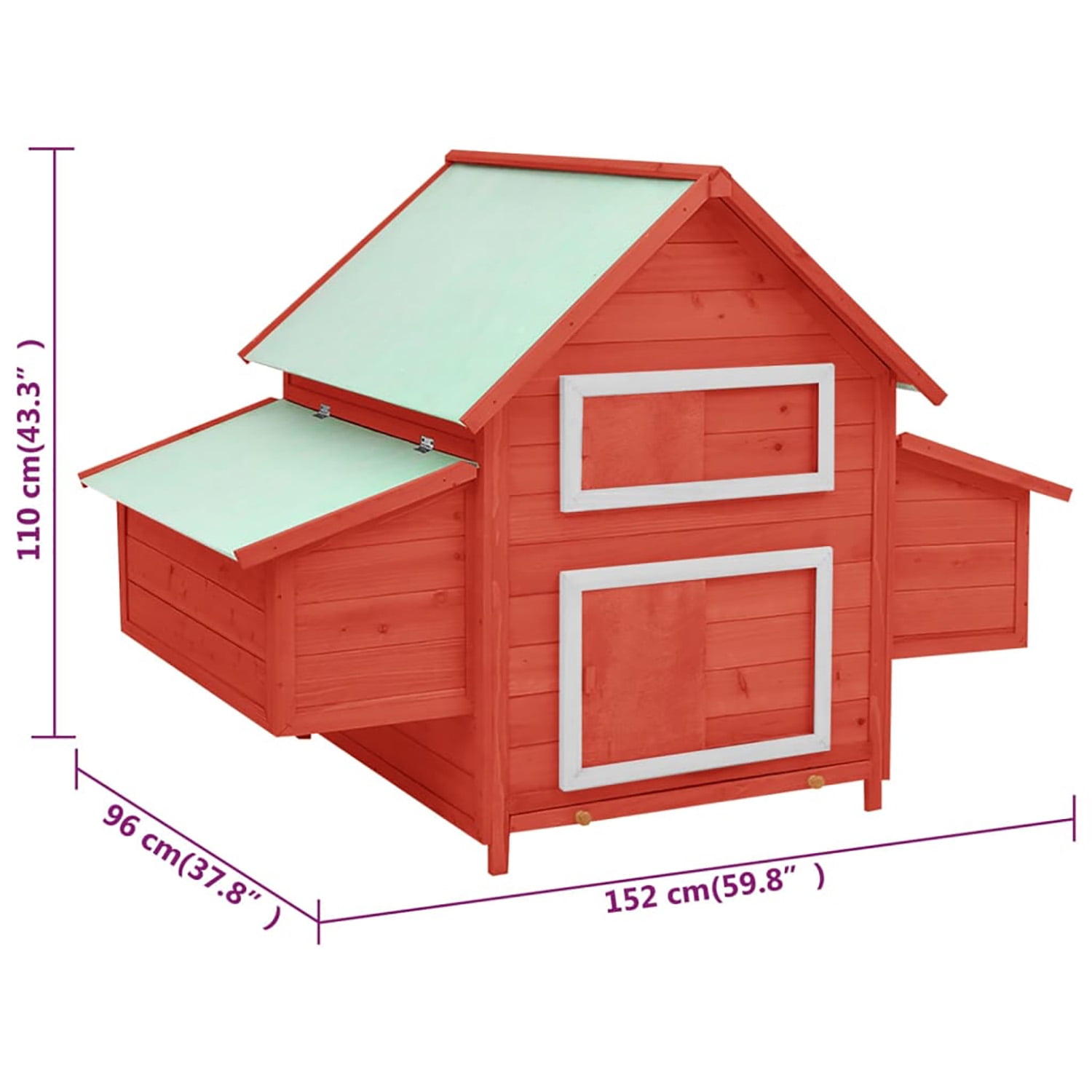 Pefilos 59.8" Wooden Rabbit Hutch Outdoor for Water-Resistant Roofs, Rabbit Cages for Indoor, Large Hen House with Nest Boxes, Red Pefilos 59.8" Wooden Rabbit Hutch Outdoor for Water-Resistant Roofs, Rabbit Cages for Indoor, Large Hen House with Nest Boxes, Red