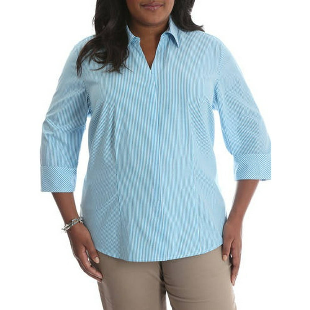 Lee Riders - Women's Plus 3/4 Sleeve Classic Career Shirt - Walmart.com - Walmart.com