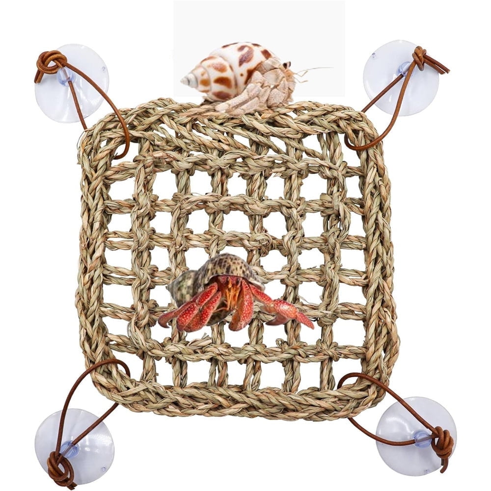 Triani Hermit Crab Climbing Toys Tank Accessories Habitat Natural Seagrass Net Hermit Crab Hammock with 4 Suction Cup for Bedfor Hermit Crab Supplies Decor Habitat