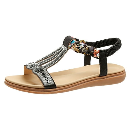 

Daznico Sandals Women Summer Bohemian Rhinestone Elastic Band Beach Sandals for Women Orthopedic Sandals for Women Summer Sandals for Women 2024(Color:Black Size:US 8)