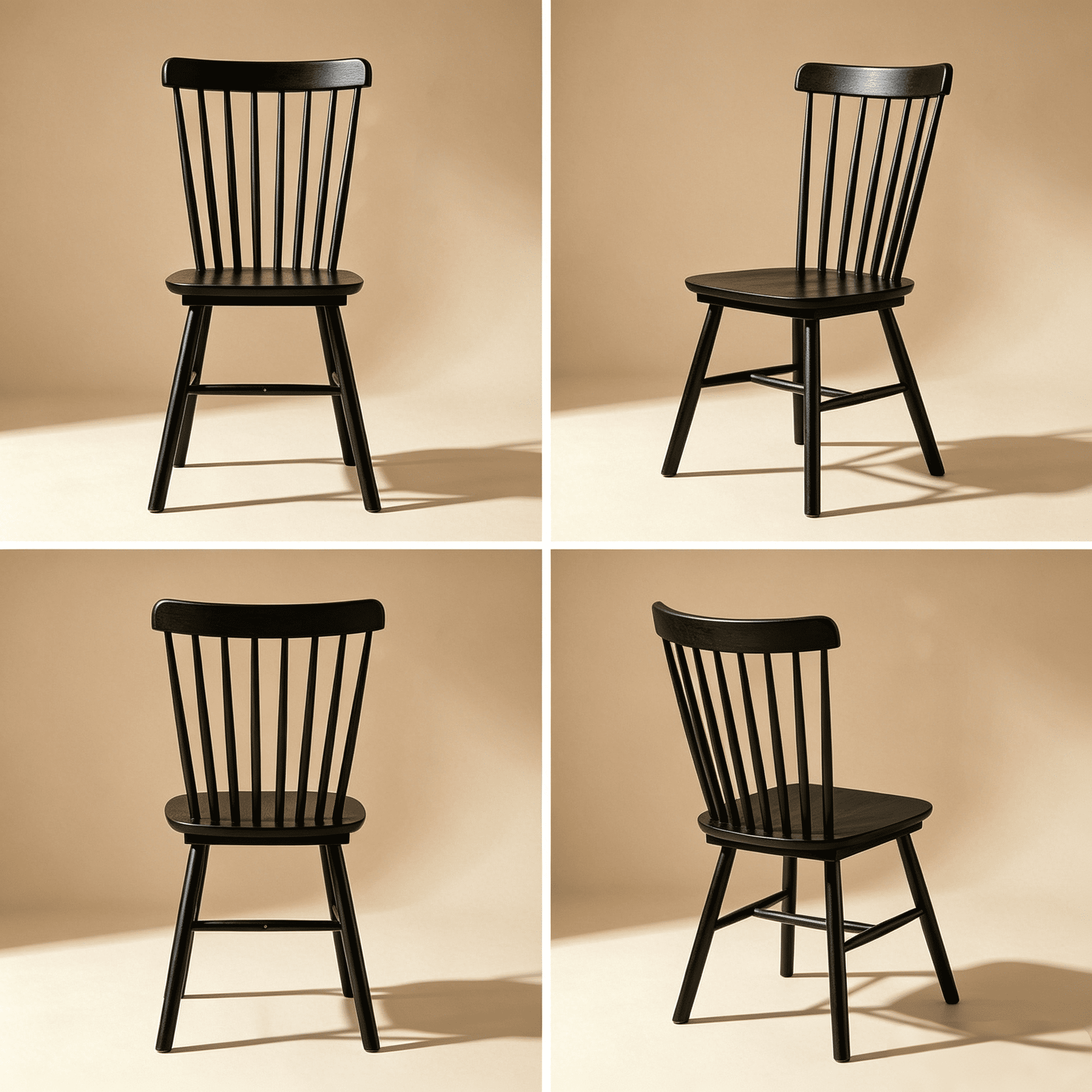 BSHTI Solid Wood Dining Chairs, Set of 4, Spindle Back Kitchen Chairs with H-Style Legs, Classic Farmhouse Dining Room Chairs, Black