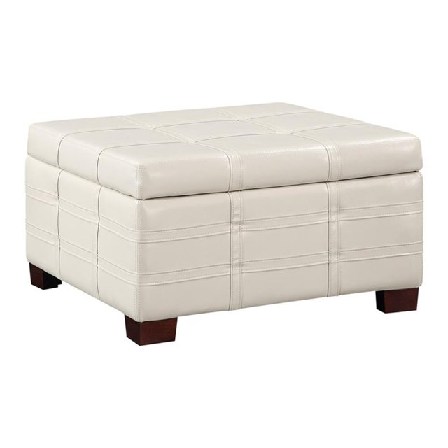 Detour Strap Square Storage Ottoman in Cream Faux Leather