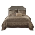 thumbnail image 6 of Noaman 5-Piece Reversible Jacquard Bedspread Set with 2 Shams & 2 Pillows, Brown/Gold Queen Size 102x118 Inch, 6 of 14