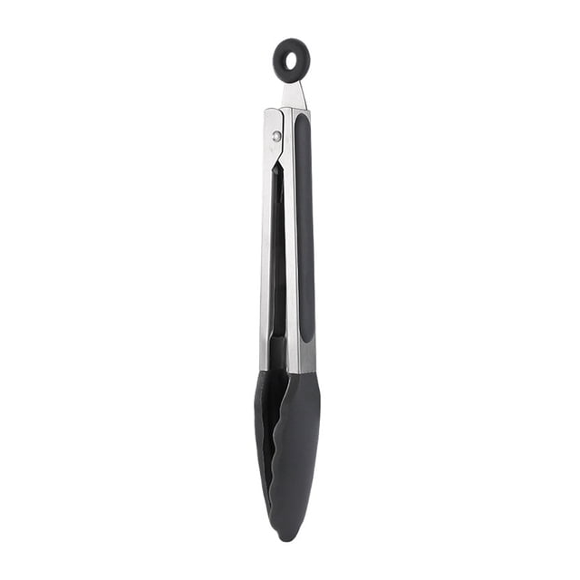 Pinzas de cocina de silicona: puntas de silicona antiadherentes de acero inoxidable para cocinar y servir, gris