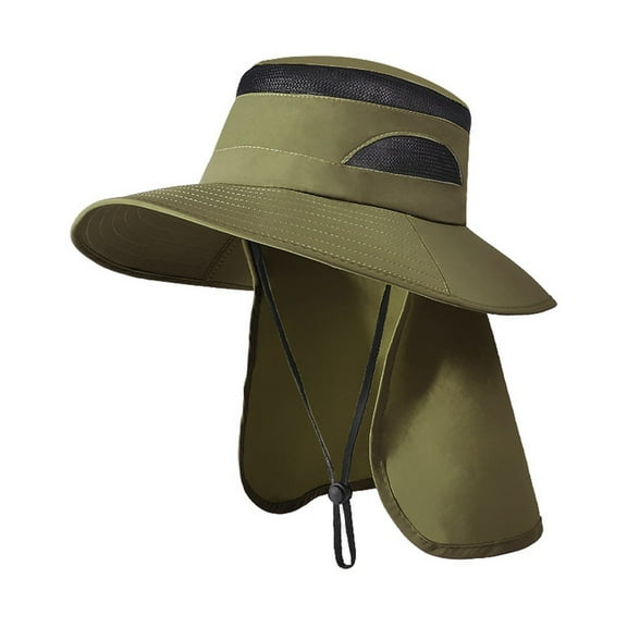HJYCHN Summer Outdoor Sun Hat with Wide Brim Mesh Ventilation and Detachable Neck Cover for Men and Women Army Green One Size