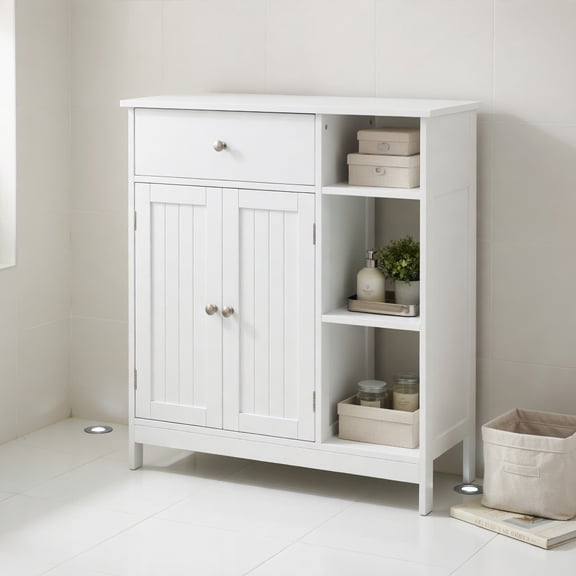 Resenkos Freestanding Kitchen Cupboard Storage Organizer with 1 Large Drawer, Bathroom Cabinets for Entryway Storage, Home Office Furniture